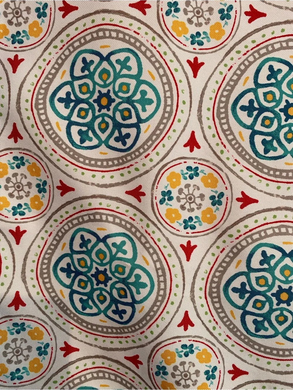 Boho food network Medallion table runner reversible in Teal, Yellow & Red